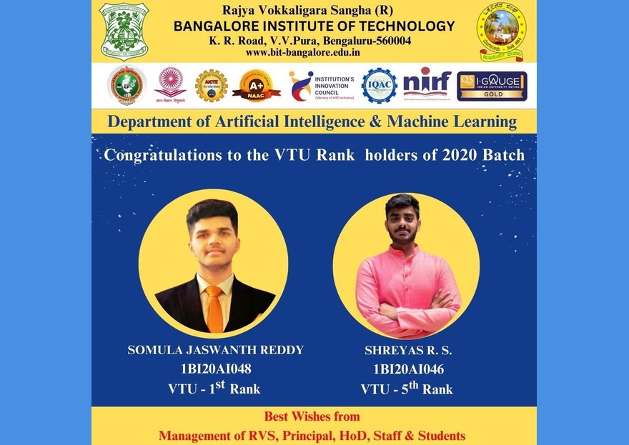 2023-2024 AIML Dept VTU Ranks